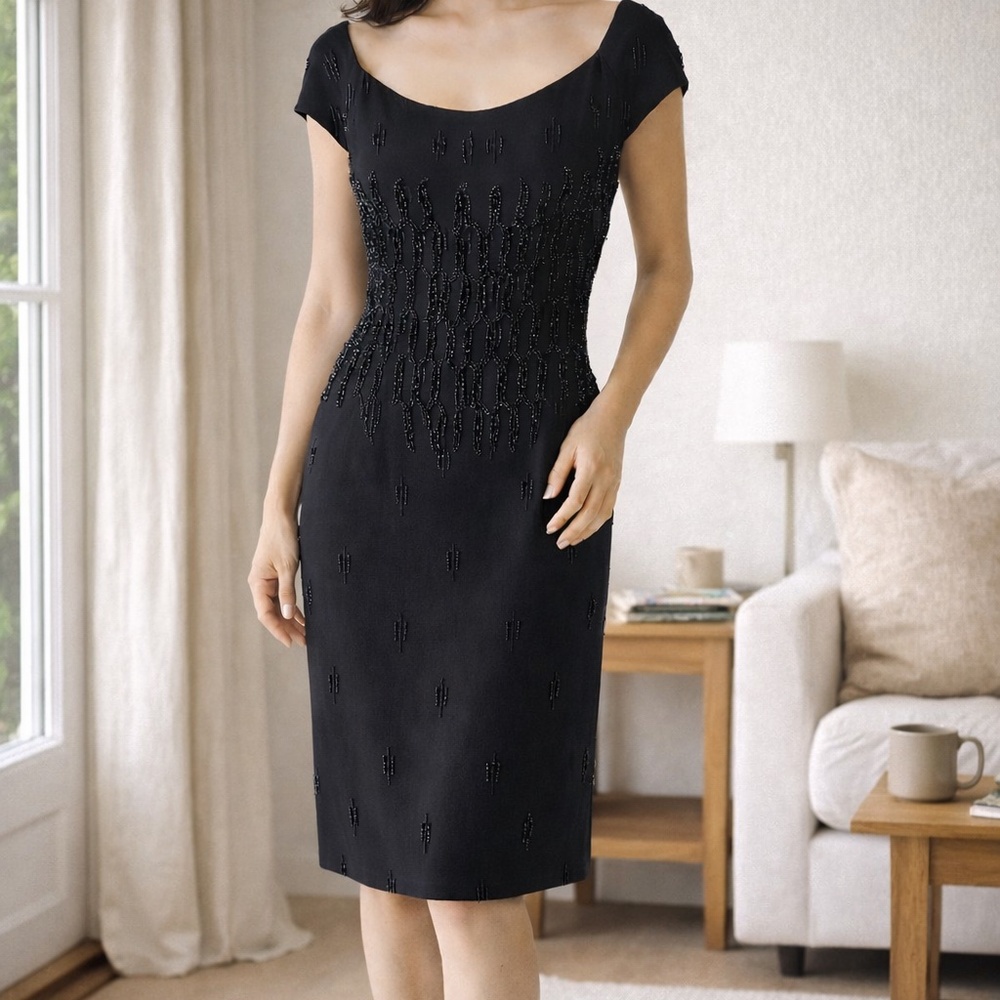 🖤 Vintage Mme Zena Black Beaded Cocktail Dress (San Francisco)